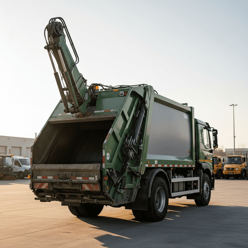 Garbage collection truck in municipal depot