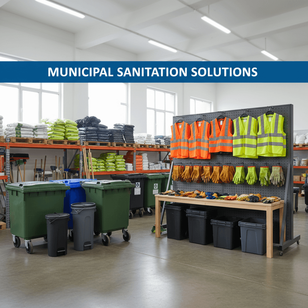 Arranged sanitation supplies including workwear and equipment